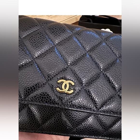 CHANEL CLASSIC BLACK CAVIAR LEATHER WOC WALLET ON THE CHAIN CROSSBODY BAG - Picture 13 of 14